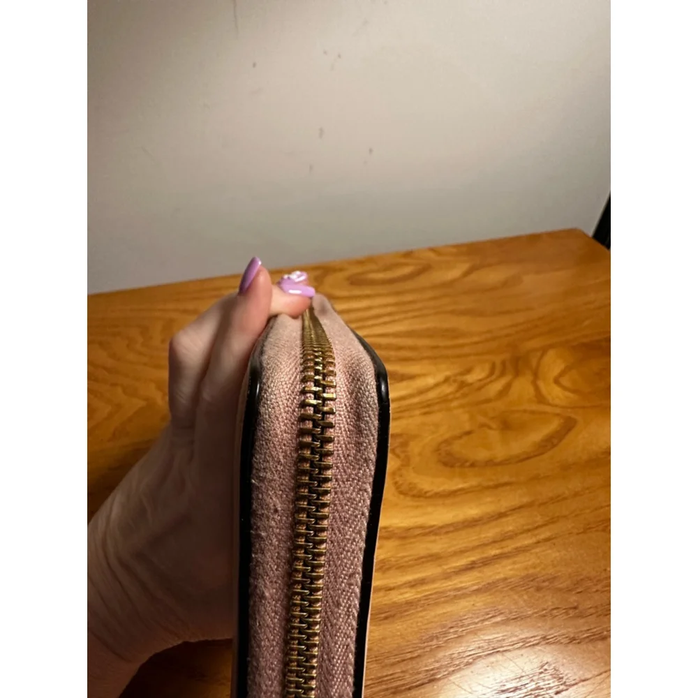 Gucci Pink Leather Long Zip Wallet w/ Bamboo Zipper Pull